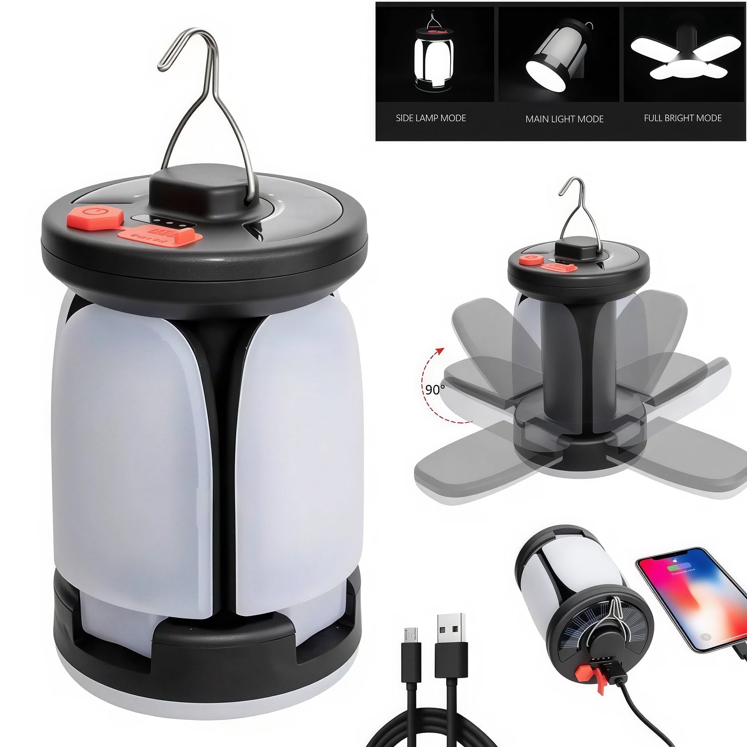 LomiFors Solar & USB Rechargeable Emergency Camping Lantern with Power Bank