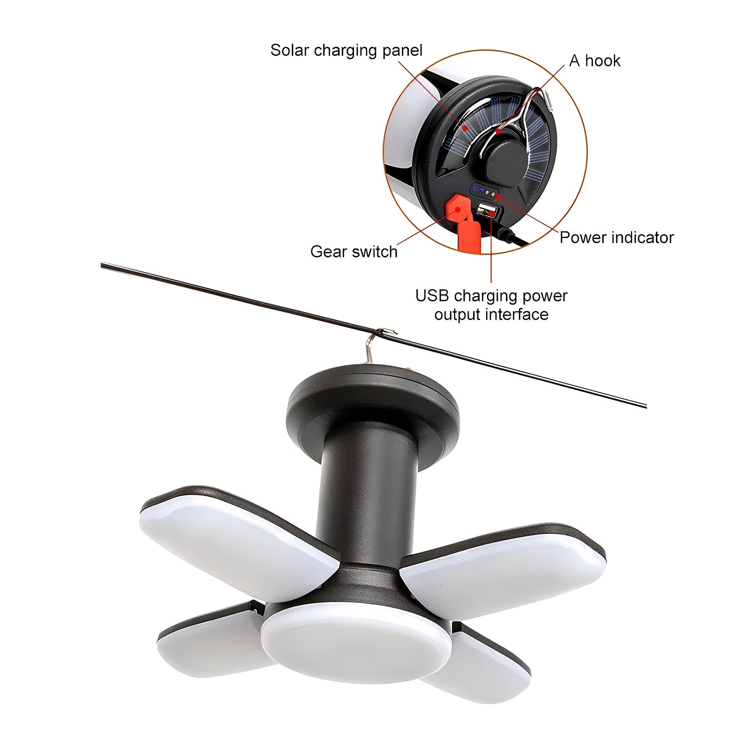 LomiFors Solar & USB Rechargeable Emergency Camping Lantern with Power Bank