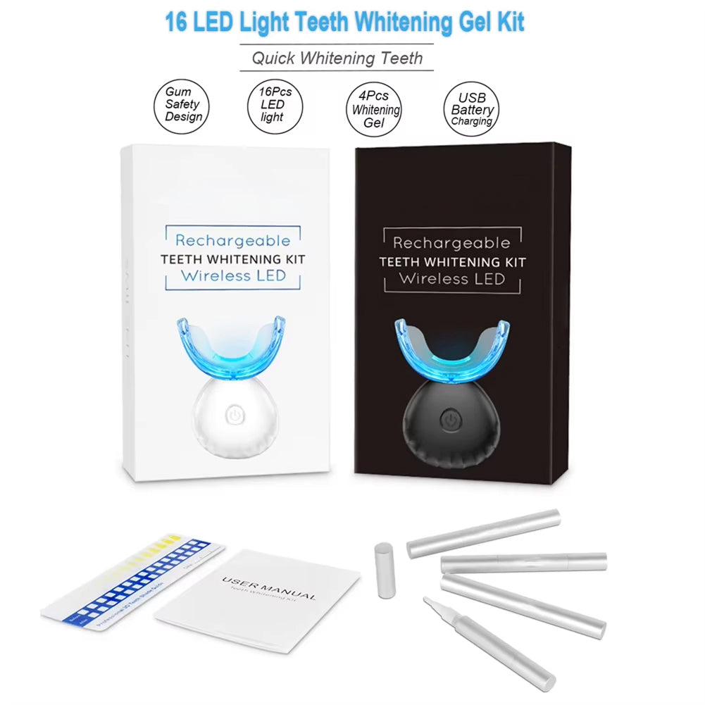 LumiMouni Professional LED Teeth Whitening Kit with 16 High-Power Bulbs, 35% Carbamide Peroxide and Wireless USB Rechargeable Base