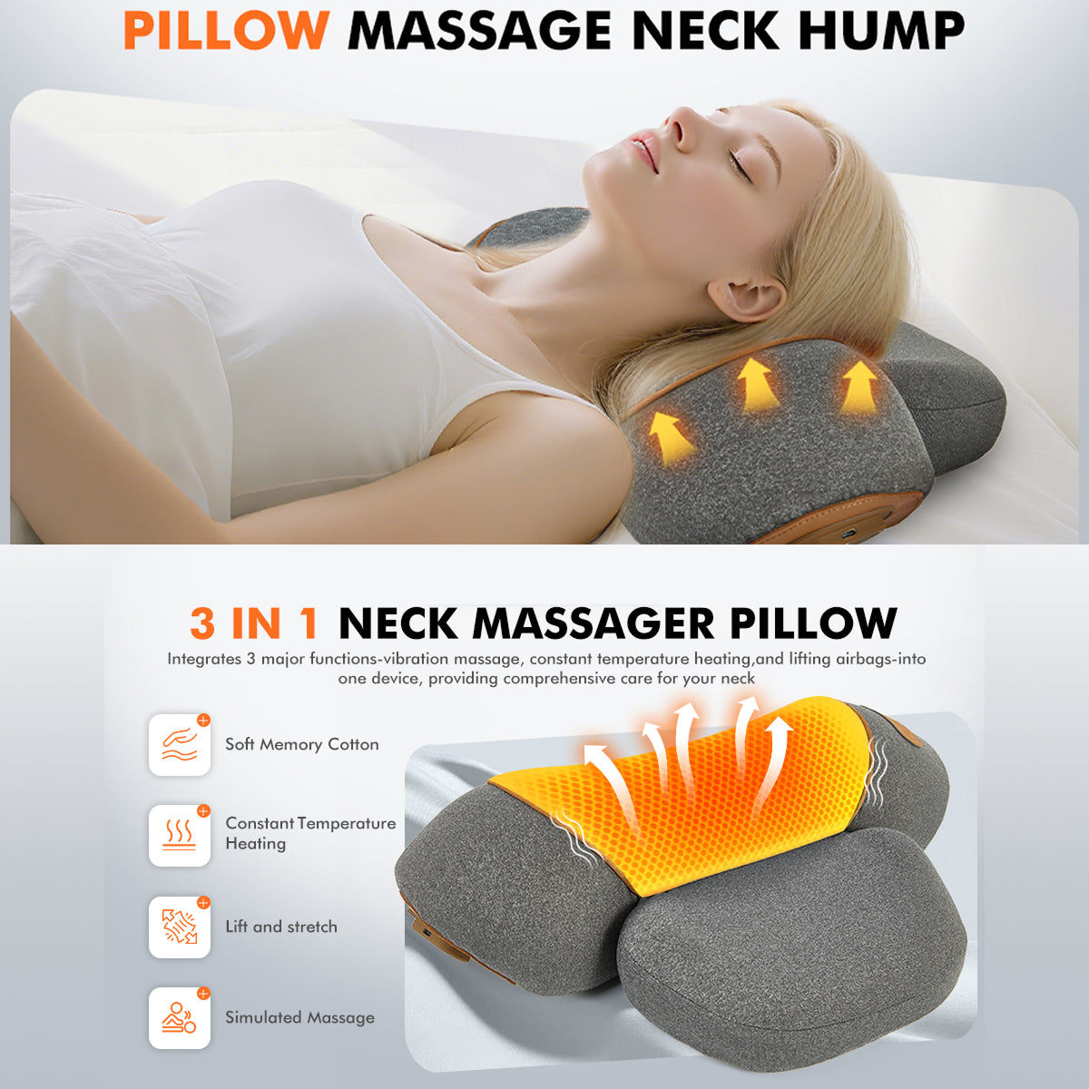 LupiSopix 3-in-1 Neck Massager Pillow for Posture Correction