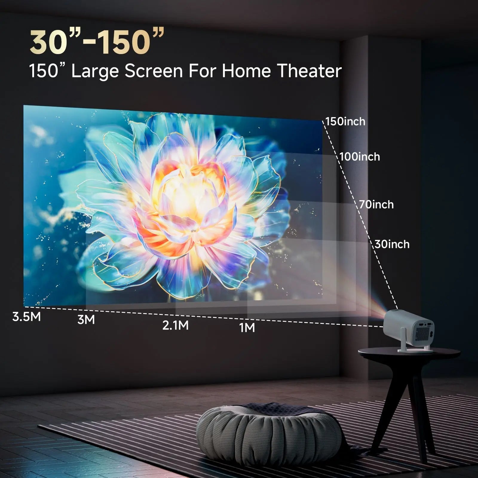 LuxinBeam Android 14.0 Smart Mini Projector with 270° Rotating Gimbal