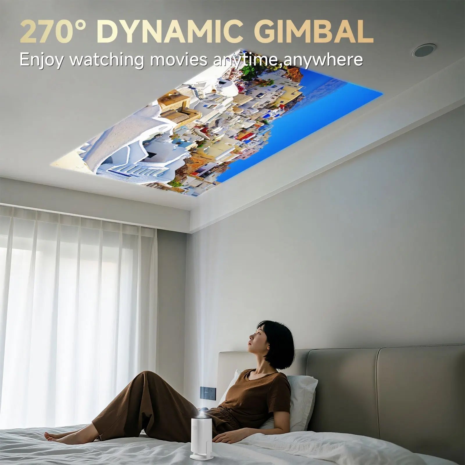 LuxinBeam Android 14.0 Smart Mini Projector with 270° Rotating Gimbal