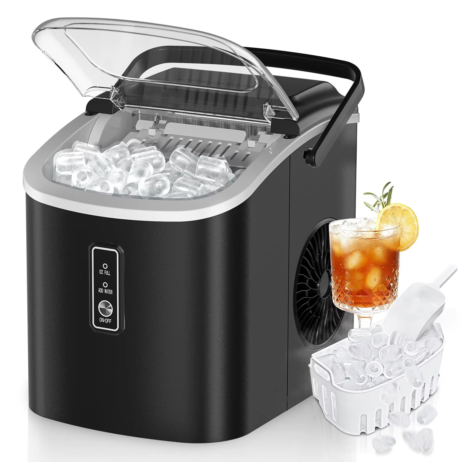 MakixIce Countertop Ice Maker 26lbs/Day 6-Min Fast Ice Machine with Self-Cleaning