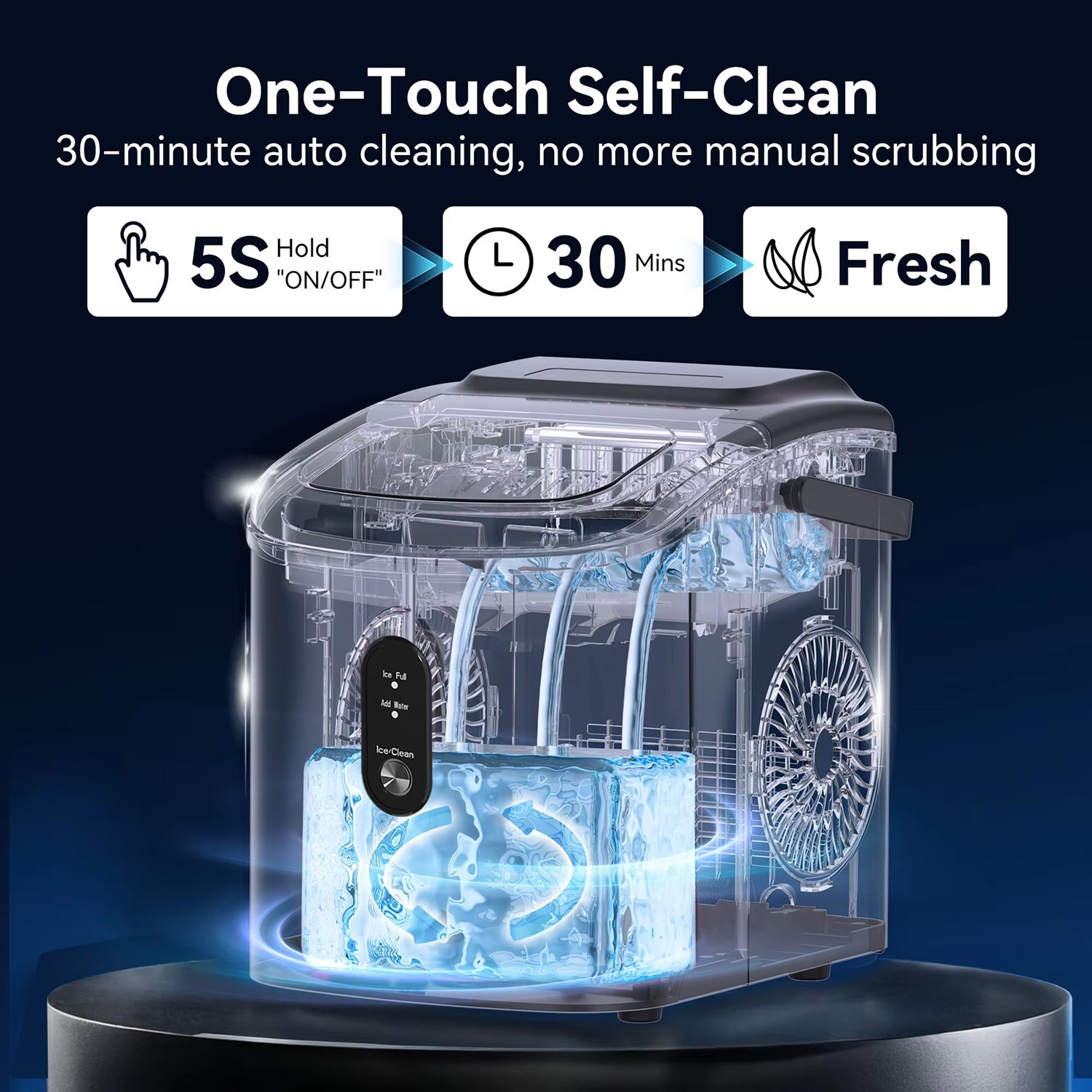 MakixIce Countertop Ice Maker 26lbs/Day 6-Min Fast Ice Machine with Self-Cleaning