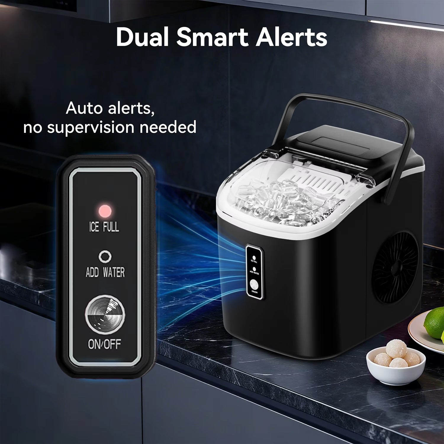 MakixIce Countertop Ice Maker 26lbs/Day 6-Min Fast Ice Machine with Self-Cleaning