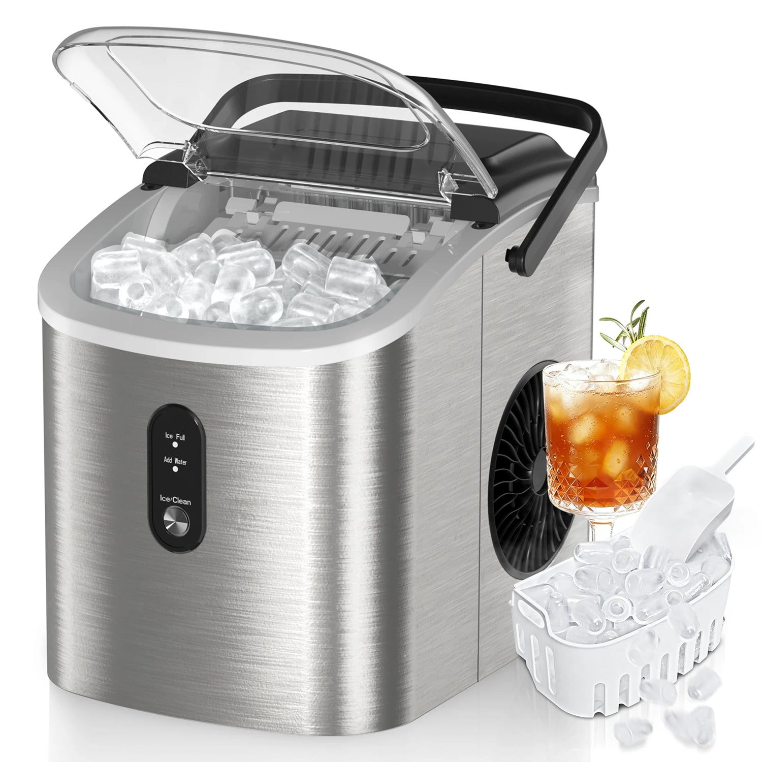 MakixIce Countertop Ice Maker 26lbs/Day 6-Min Fast Ice Machine with Self-Cleaning