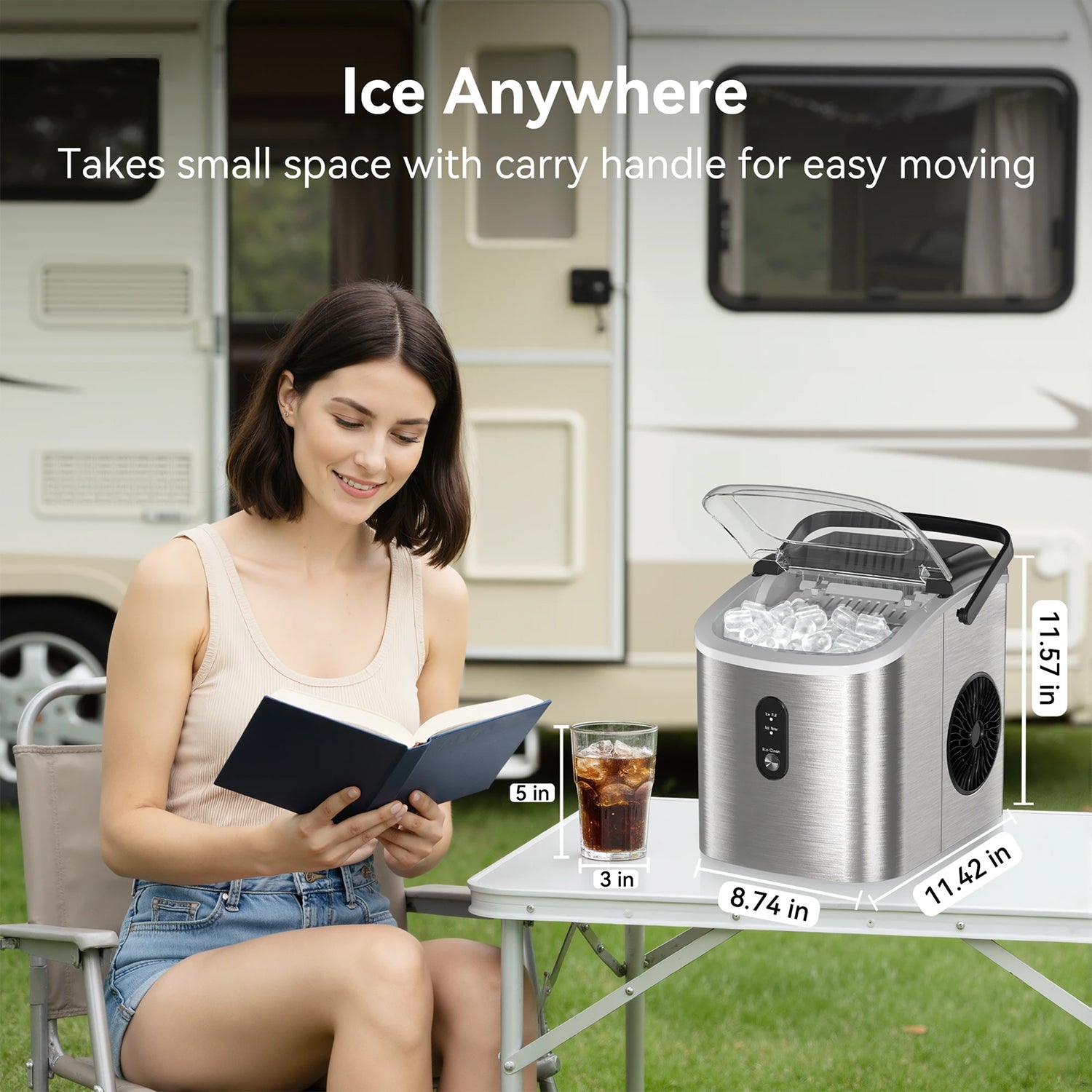 MakixIce Countertop Ice Maker 26lbs/Day 6-Min Fast Ice Machine with Self-Cleaning