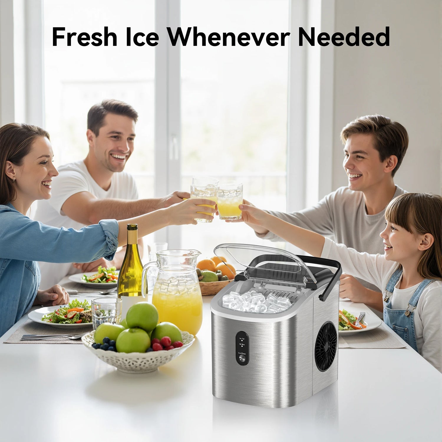 MakixIce Countertop Ice Maker 26lbs/Day 6-Min Fast Ice Machine with Self-Cleaning