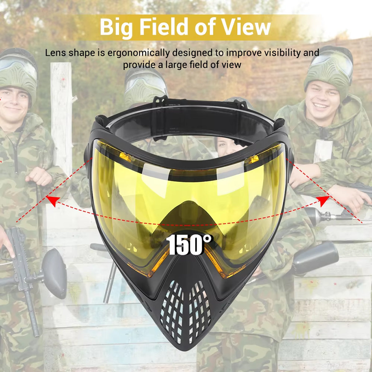 MaskiVax 150° Panoramic Airsoft Mask with 2.5mm Anti-Fog Lens, Soft Silicone Frame and High-Impact Neoprene Protection