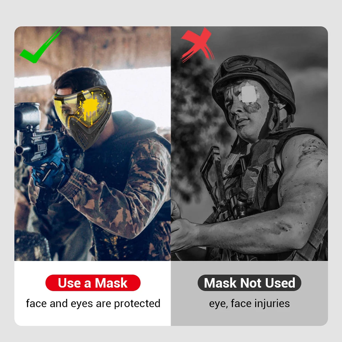 MaskiVax 150° Panoramic Airsoft Mask with 2.5mm Anti-Fog Lens, Soft Silicone Frame and High-Impact Neoprene Protection