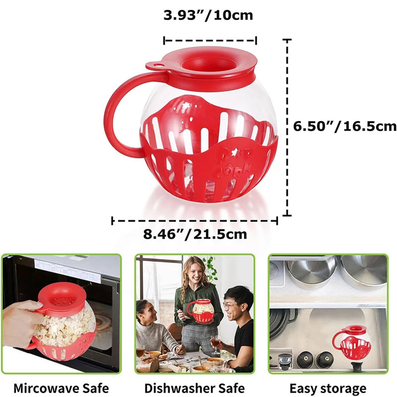 MazeJoid Microwave Popcorn Popper 2.25 Quart Glass Snack Maker