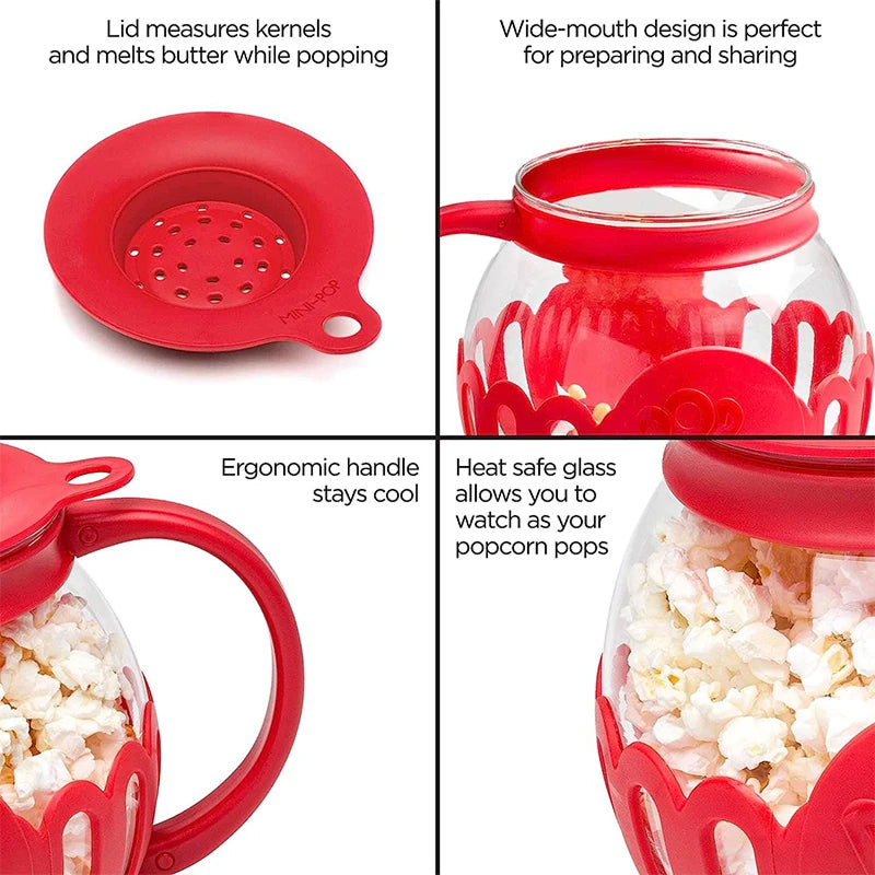 MazeJoid Microwave Popcorn Popper 2.25 Quart Glass Snack Maker