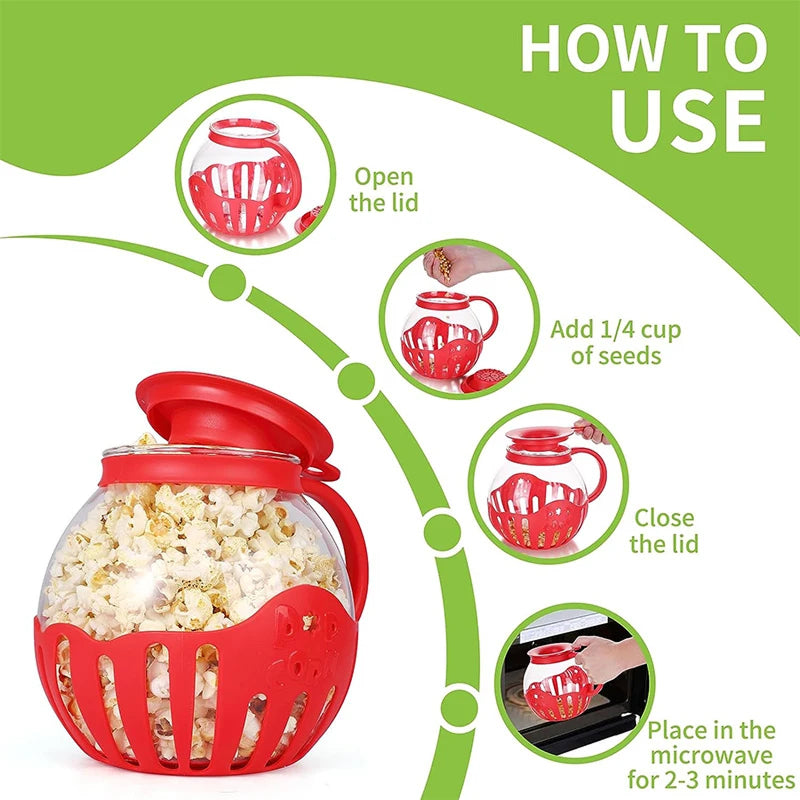 MazeJoid Microwave Popcorn Popper 2.25 Quart Glass Snack Maker
