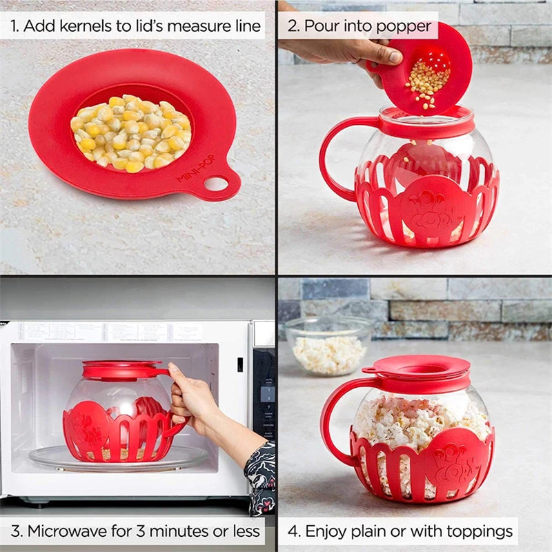 MazeJoid Microwave Popcorn Popper 2.25 Quart Glass Snack Maker