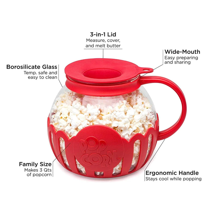 MazeJoid Microwave Popcorn Popper 2.25 Quart Glass Snack Maker