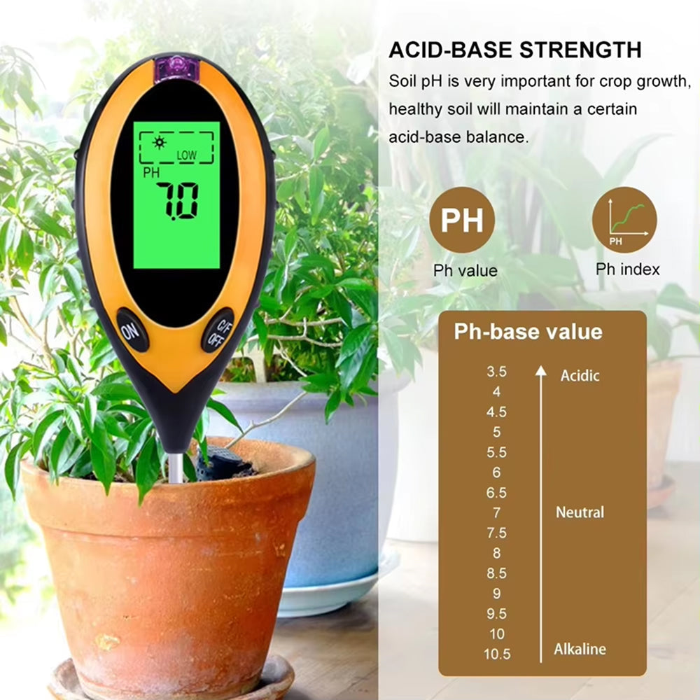 MaziSoil 4-in-1 Soil Tester for pH, Moisture, Light, and Temp