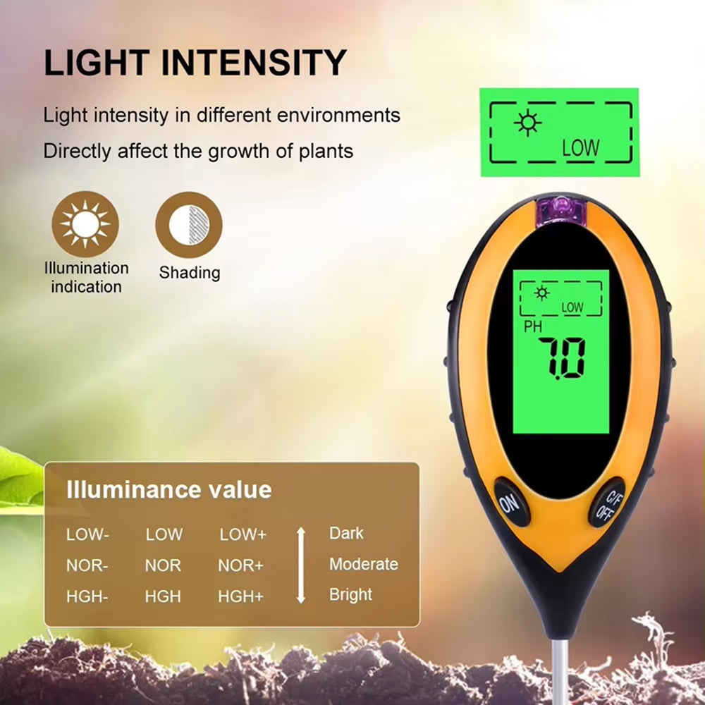 MaziSoil 4-in-1 Soil Tester for pH, Moisture, Light, and Temp