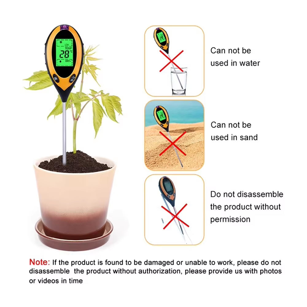 MaziSoil 4-in-1 Soil Tester for pH, Moisture, Light, and Temp