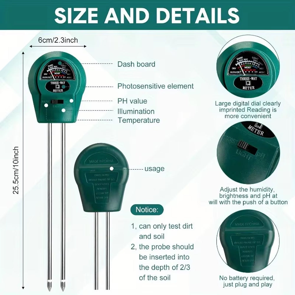 MaziSoil 4-in-1 Soil Tester for pH, Moisture, Light, and Temp