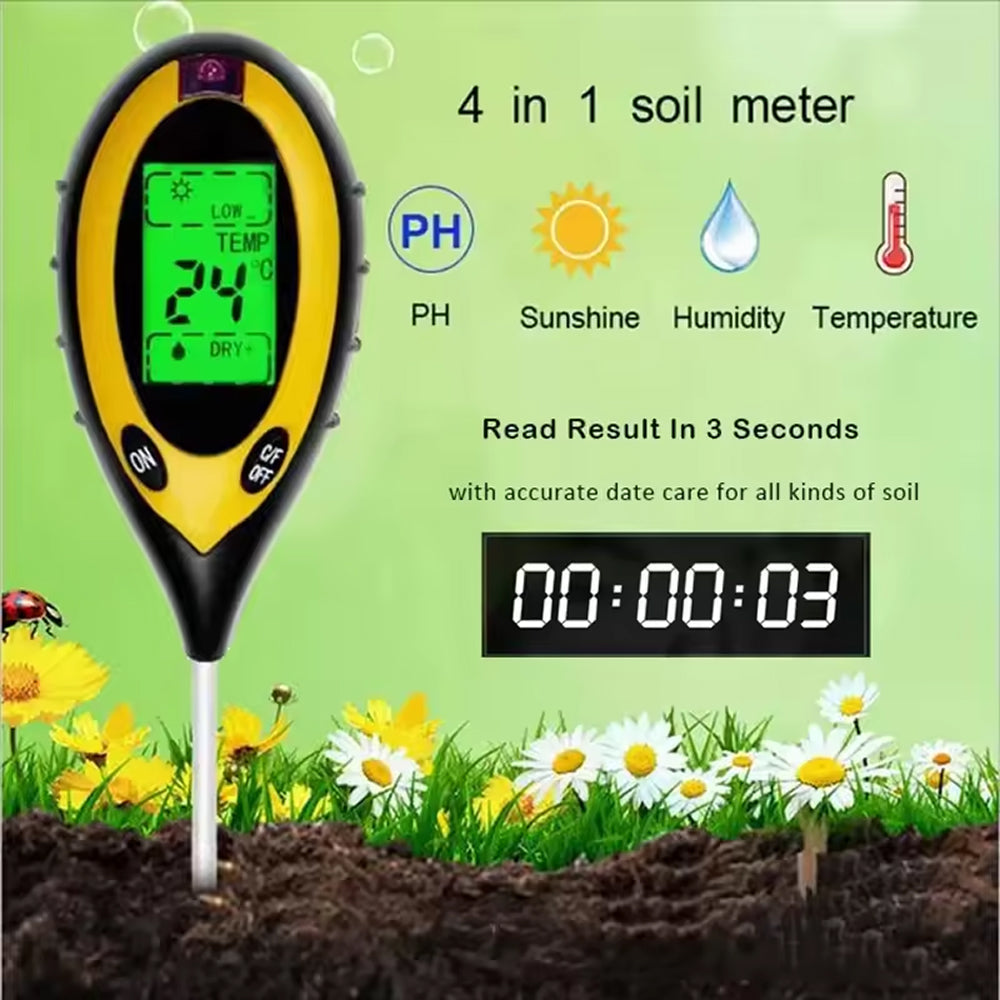 MaziSoil 4-in-1 Soil Tester for pH, Moisture, Light, and Temp