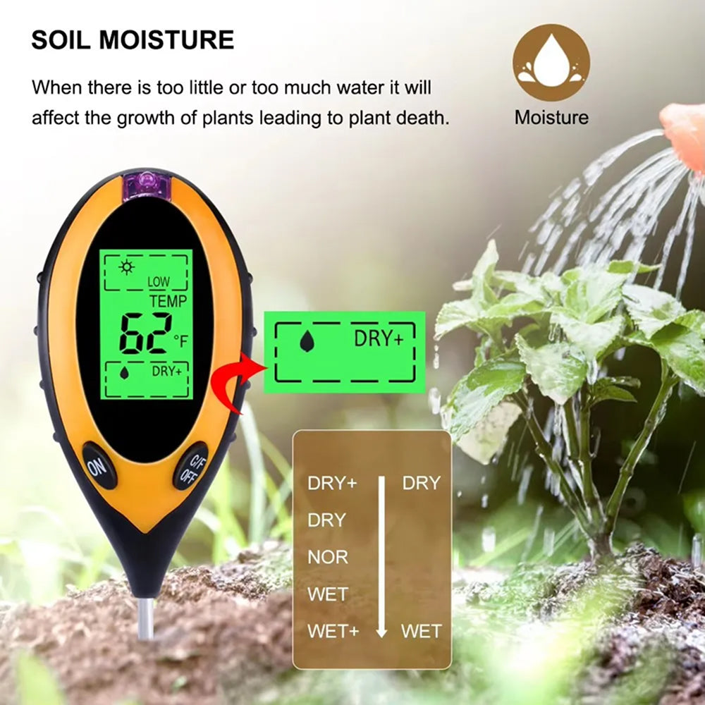 MaziSoil 4-in-1 Soil Tester for pH, Moisture, Light, and Temp