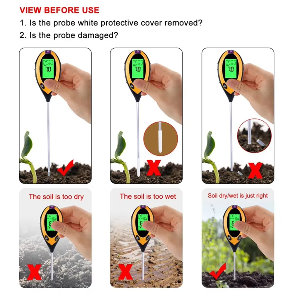 MaziSoil 4-in-1 Soil Tester for pH, Moisture, Light, and Temp