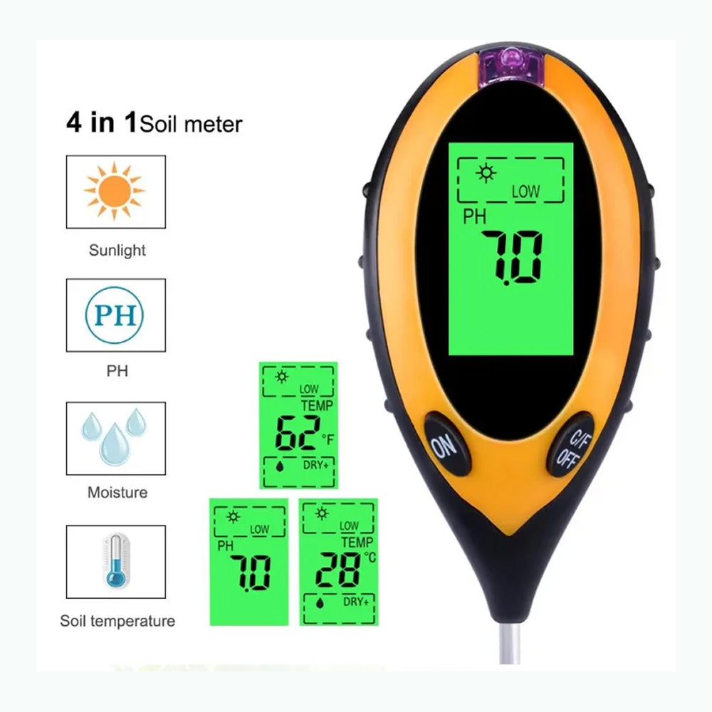 MaziSoil 4-in-1 Soil Tester for pH, Moisture, Light, and Temp