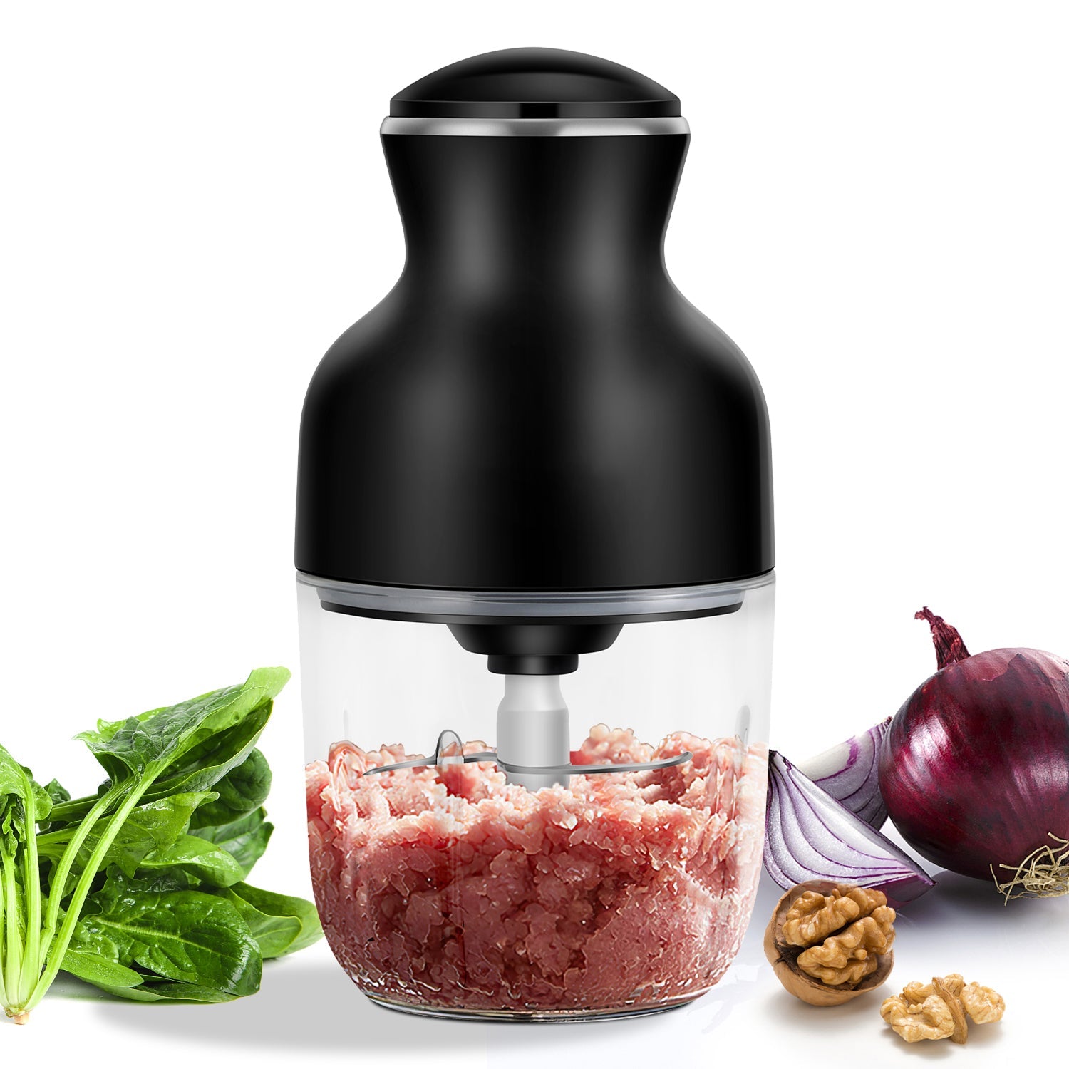 MeaviMax Home Meat Grinder 350W 6-Blade Cyclonic System 600ml Stainless Steel Chopper for Meat and Vegetables