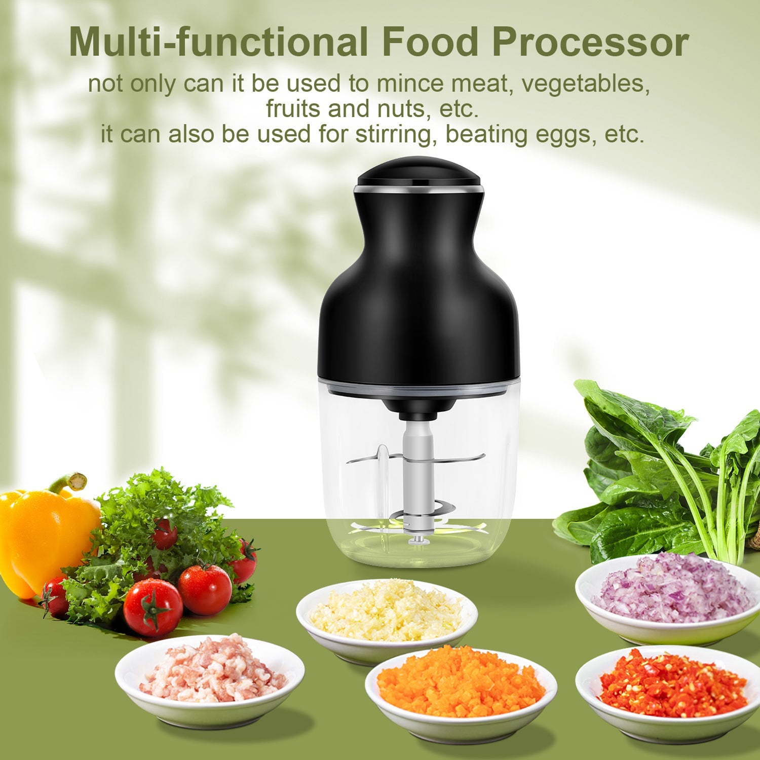 MeaviMax Home Meat Grinder 350W 6-Blade Cyclonic System 600ml Stainless Steel Chopper for Meat and Vegetables