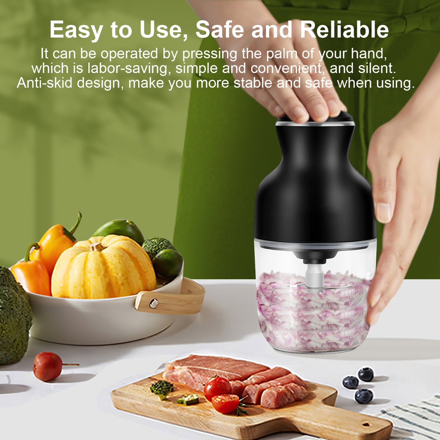 MeaviMax Home Meat Grinder 350W 6-Blade Cyclonic System 600ml Stainless Steel Chopper for Meat and Vegetables