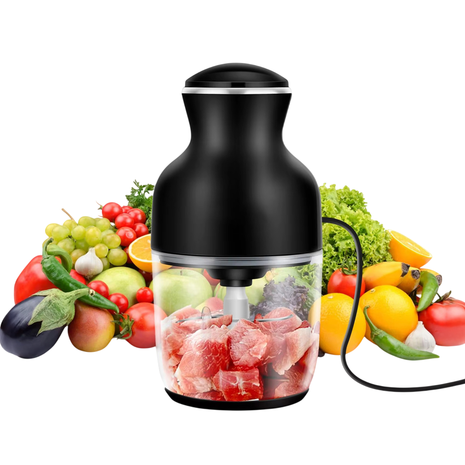 MeaviMax Home Meat Grinder 350W 6-Blade Cyclonic System 600ml Stainless Steel Chopper for Meat and Vegetables
