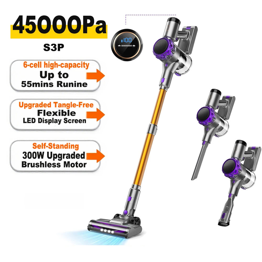 MekValix S3P 45,000Pa Cordless Stick Vacuum with Tangle-Free Brush