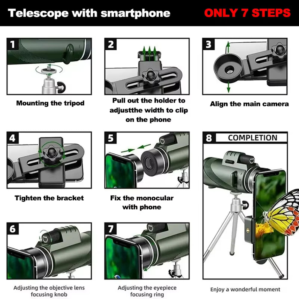 MenixFos 80x100 Monocular Telescope High Power BAK4 Prism with Smartphone Adapter & Tripod