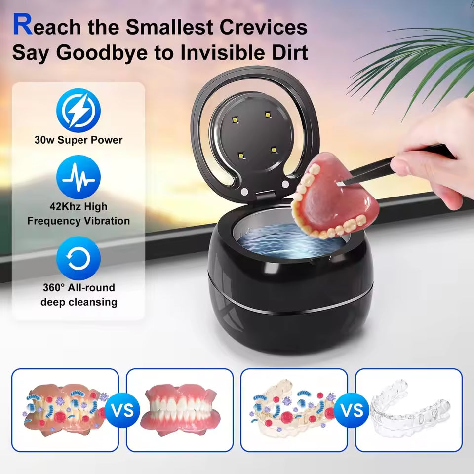 MinCleanx Ultrasonic Dental Cleaner - 42,000Hz Professional 30W Ultrasonic Cleaner with LED Light