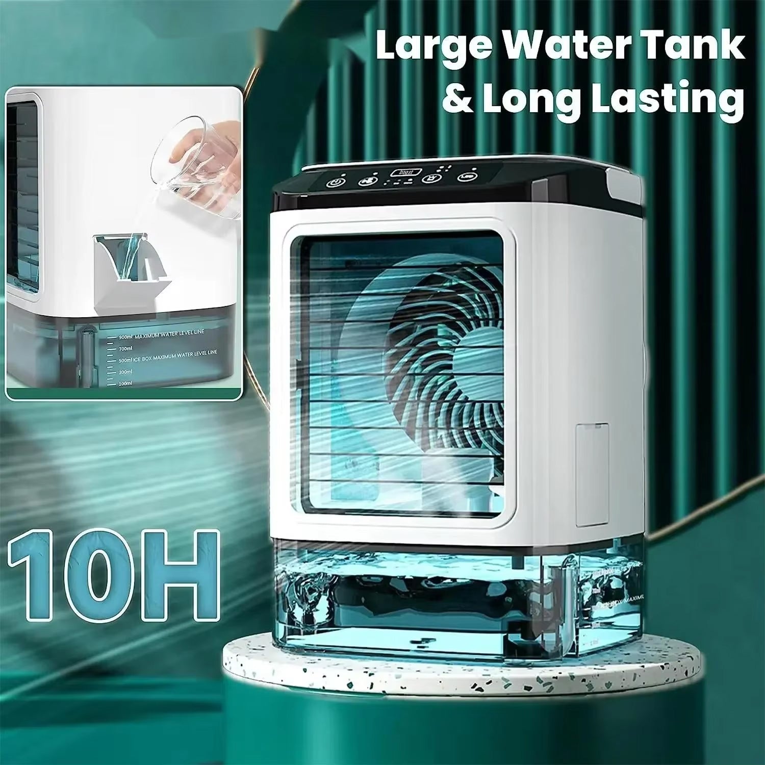 MintFesi Misting Fan 900mL Ice Compartment 10-in-1 Humidifier Quiet 35dB Portable Cooler