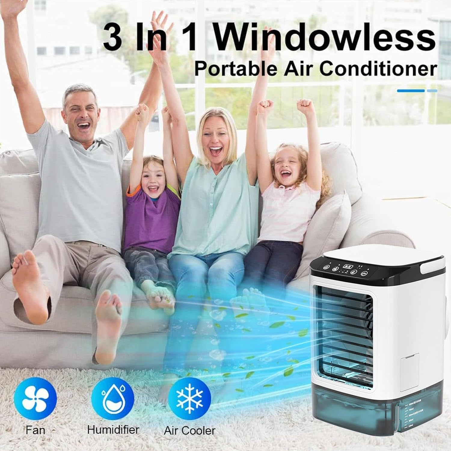 MintFesi Misting Fan 900mL Ice Compartment 10-in-1 Humidifier Quiet 35dB Portable Cooler