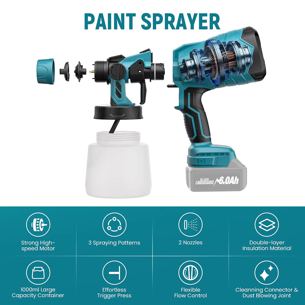 MistVici Cordless Paint Sprayer 1000ml/min for Makita 18V Battery with 3 Spray Patterns