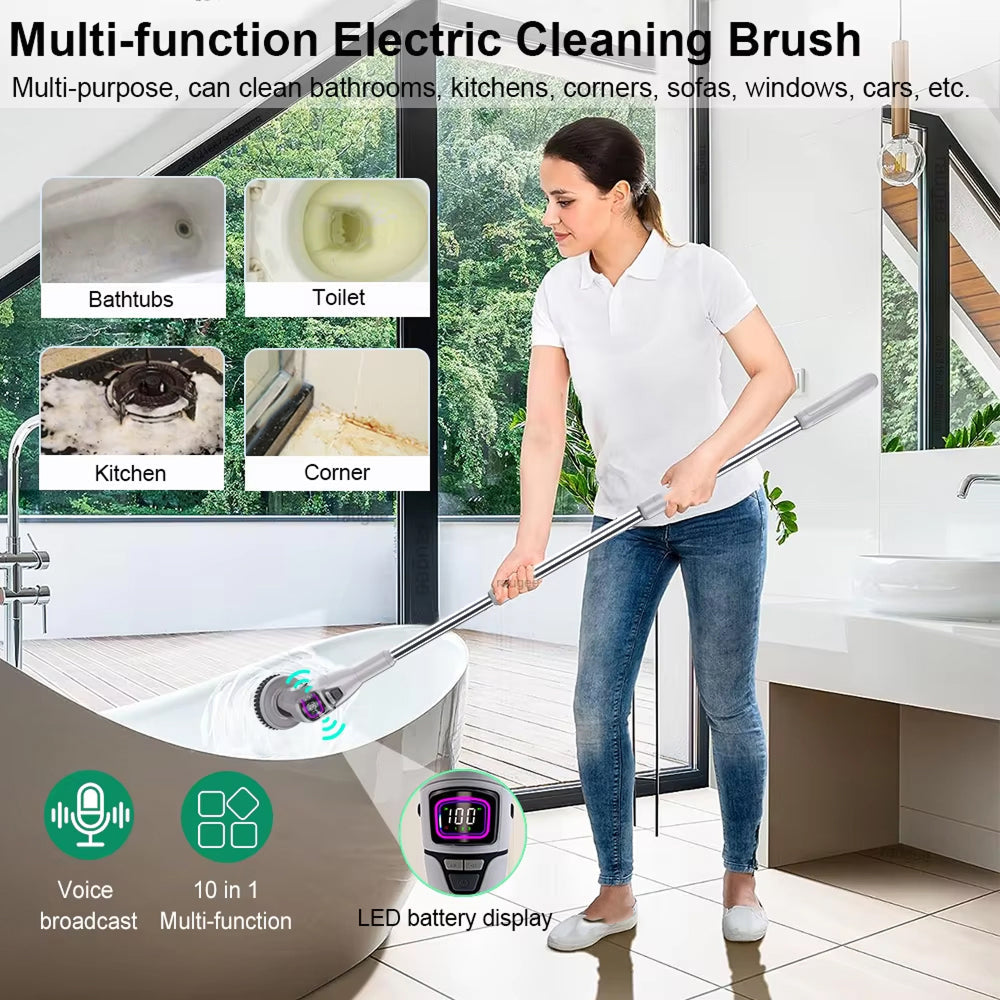 MixiRube 10-in-1 Electric Spin Scrubber with Telescopic Handle