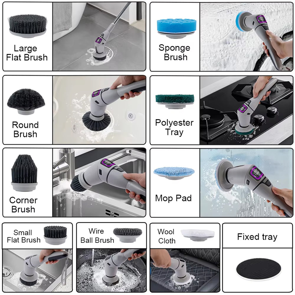 MixiRube 10-in-1 Electric Spin Scrubber with Telescopic Handle