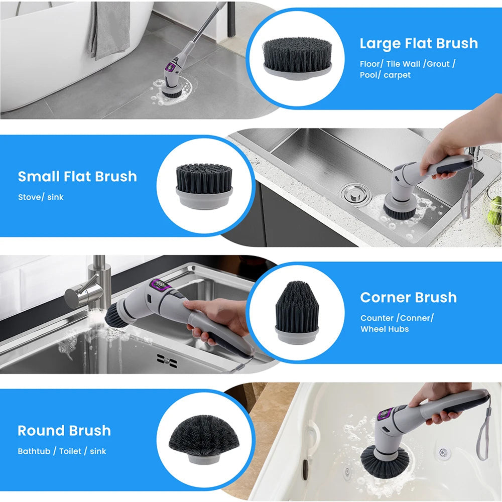MixiRube 10-in-1 Electric Spin Scrubber with Telescopic Handle