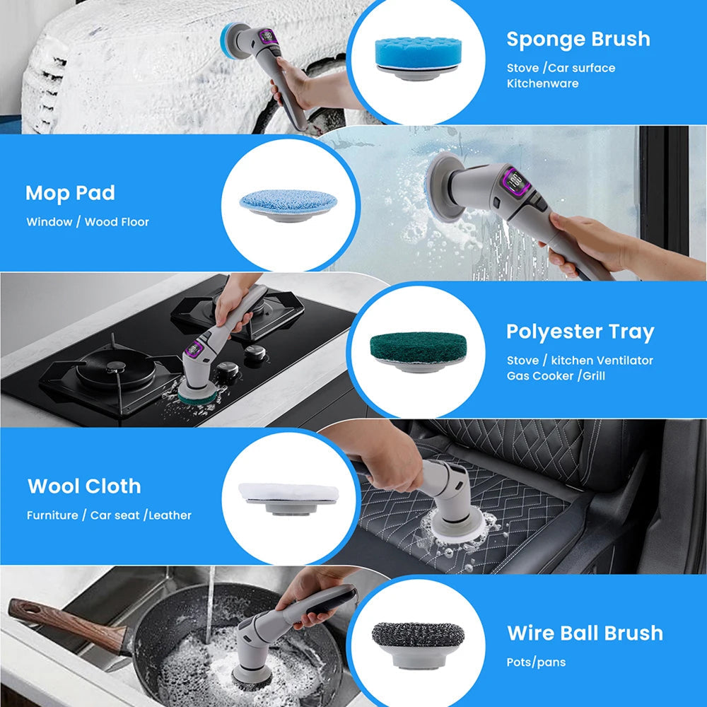 MixiRube 10-in-1 Electric Spin Scrubber with Telescopic Handle