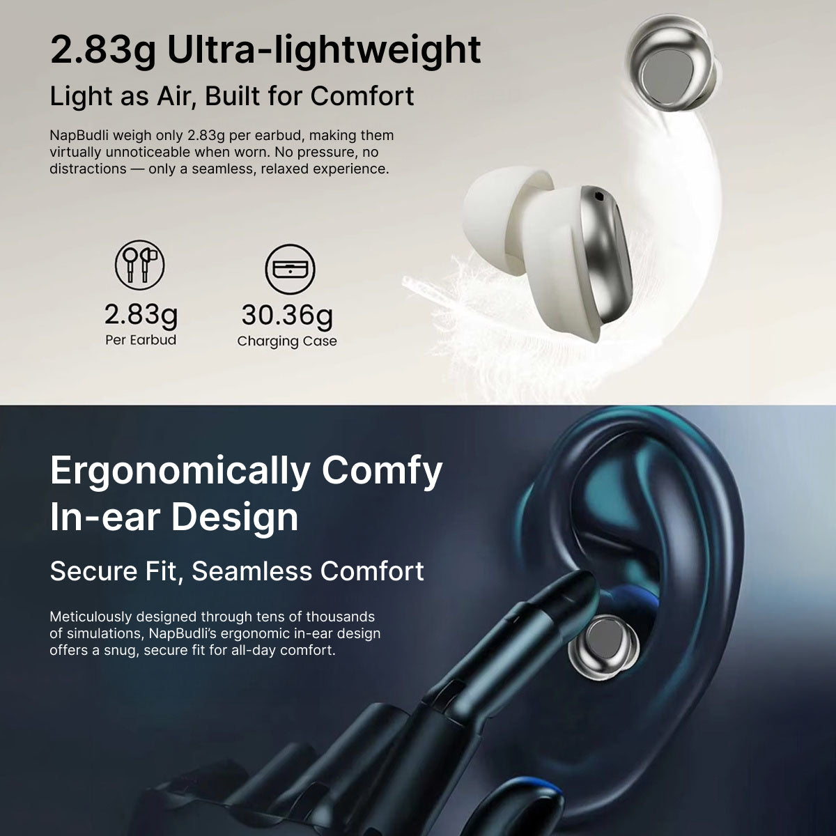 NapBudli Weightless Sleep Earbuds for Side Sleepers