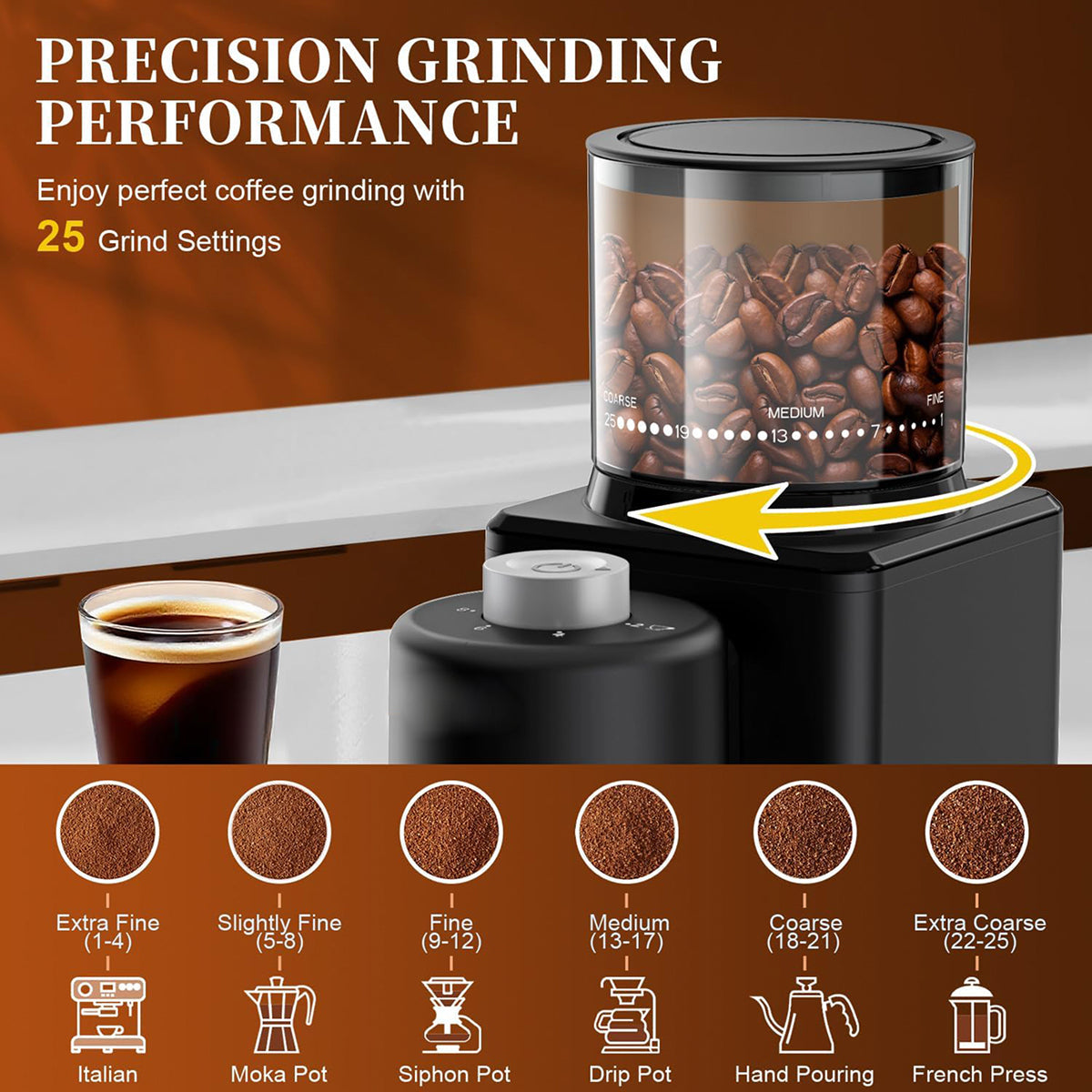 NeadGrint 25-Setting Conical Burr Coffee Grinder with LCD Touchscreen