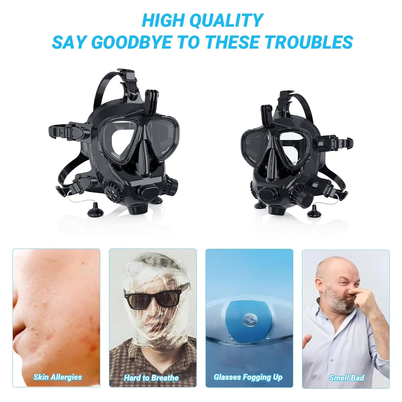 NociAqua Professional Full Face Diving Mask 150ft Depth Rated 180° Panoramic View