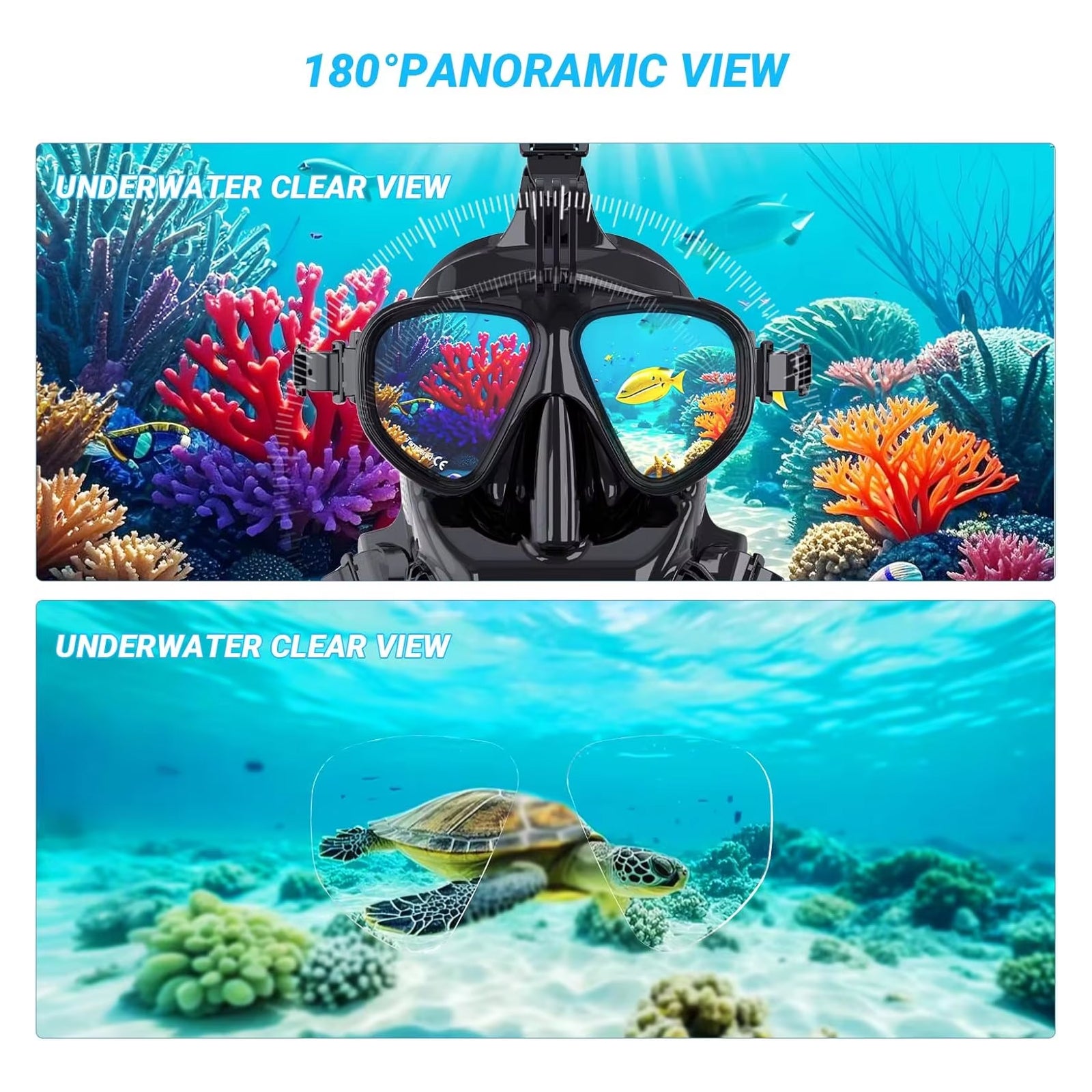 NociAqua Professional Full Face Diving Mask 150ft Depth Rated 180° Panoramic View