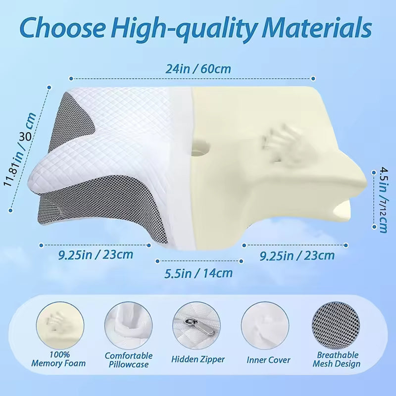 Omxlura Orthopedic Pillow for Neck Pain 5-Zone Memory Foam Contour with Arm Support