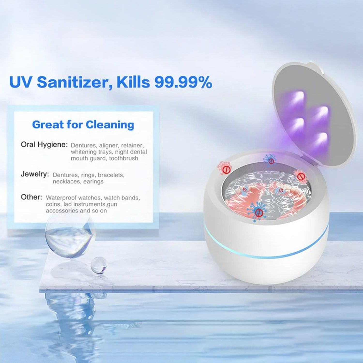 OsicClear 42kHz Ultrasonic Jewelry and Dental Tool Cleaner with UV
