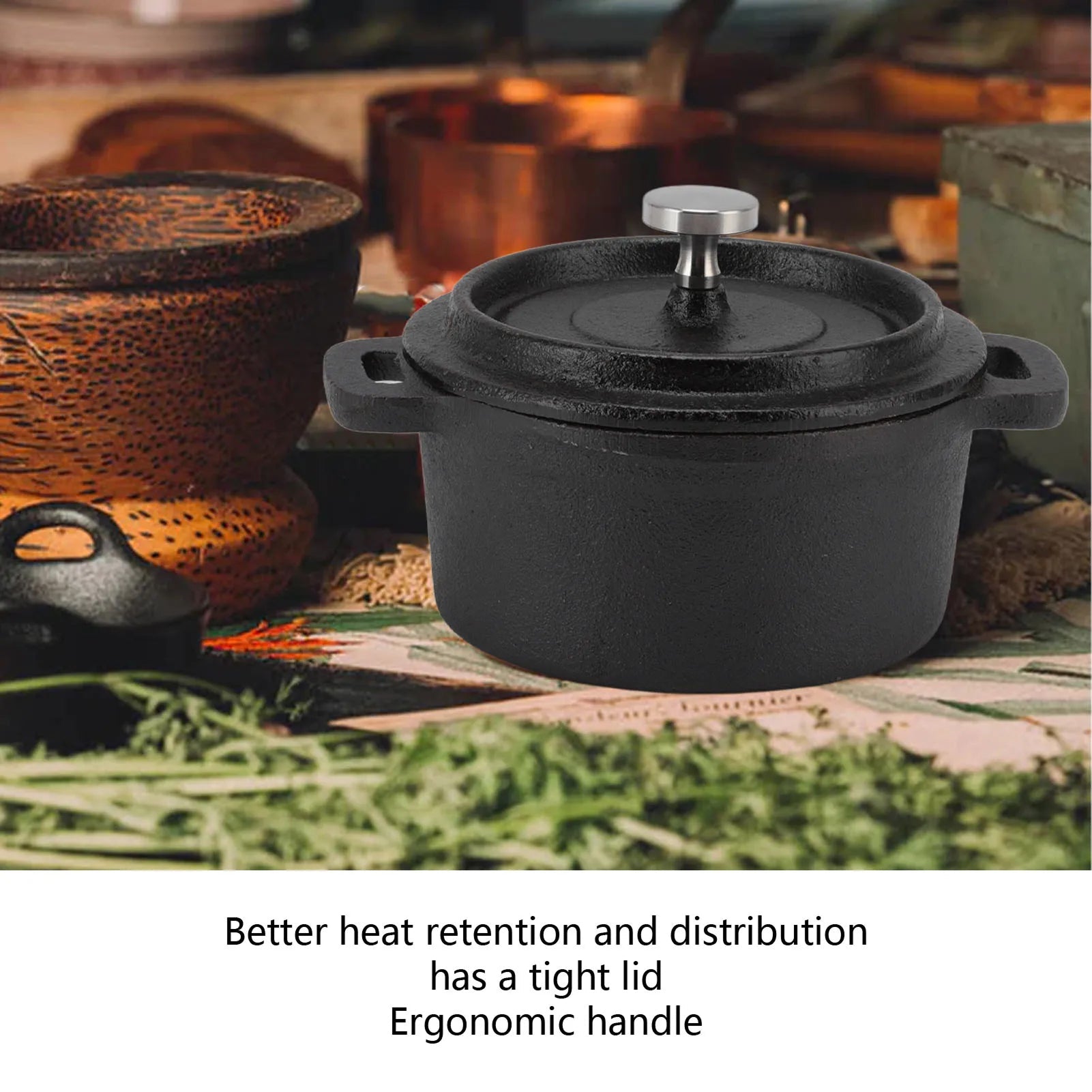 OviLuxin Mini Dutch Oven 10.8oz Cast Iron Individual Cocotte with Tight-Lid and Induction Base