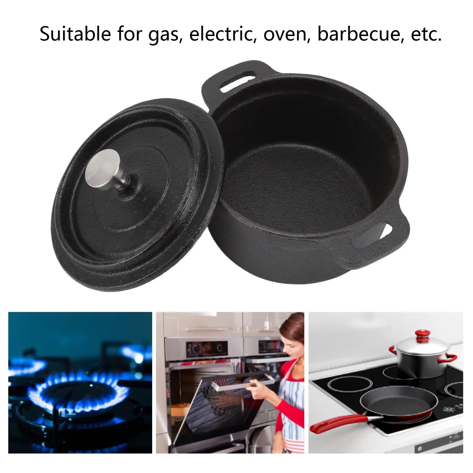 OviLuxin Mini Dutch Oven 10.8oz Cast Iron Individual Cocotte with Tight-Lid and Induction Base