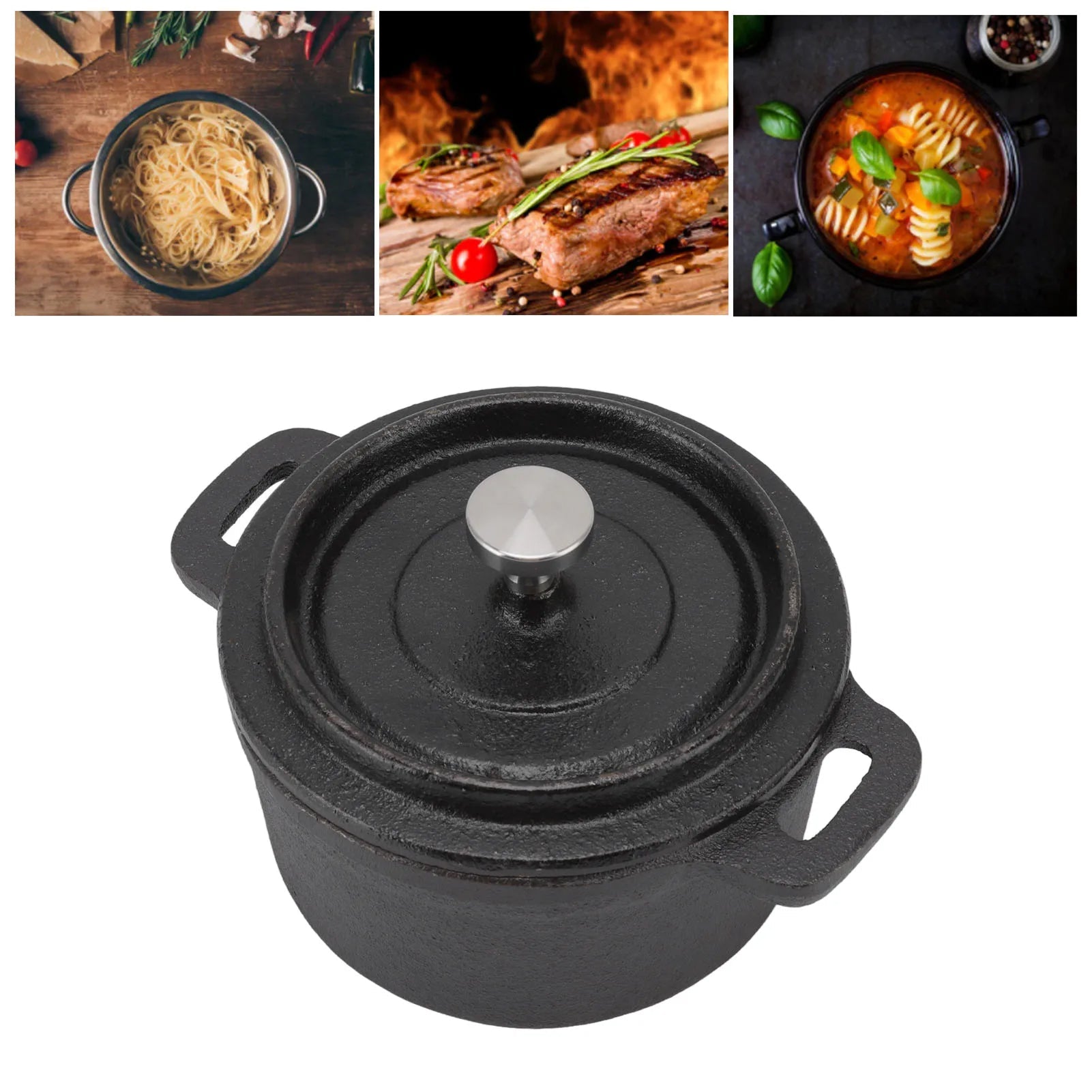 OviLuxin Mini Dutch Oven 10.8oz Cast Iron Individual Cocotte with Tight-Lid and Induction Base